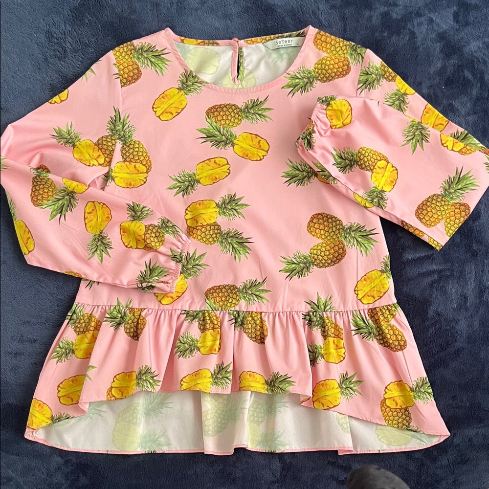 31# Pineapple Print Pink Blouse